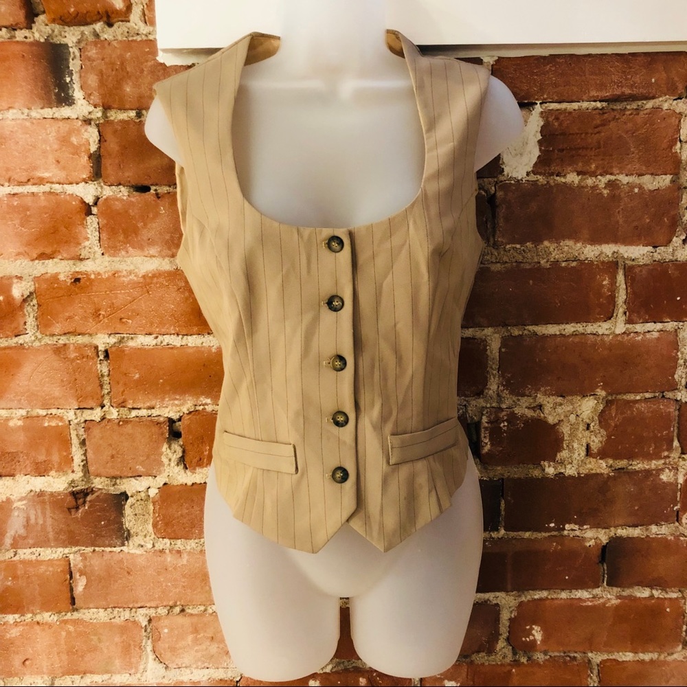 Button Front Tan Pinstripe Vest